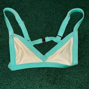 FAE House Adjustable Strap Triangle Top in Turquoise / White Color Block Medium